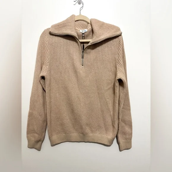 REISS NWT Fox Textured Funnel Neck Jumper Beige Half-Zip Sweater Quarter Zip - Picture 2 of 11